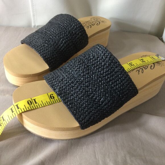 Cali By Skechers Luxe Foam Wedge Slide Sandals Black Raffia Size 11 New - Picture 4 of 8